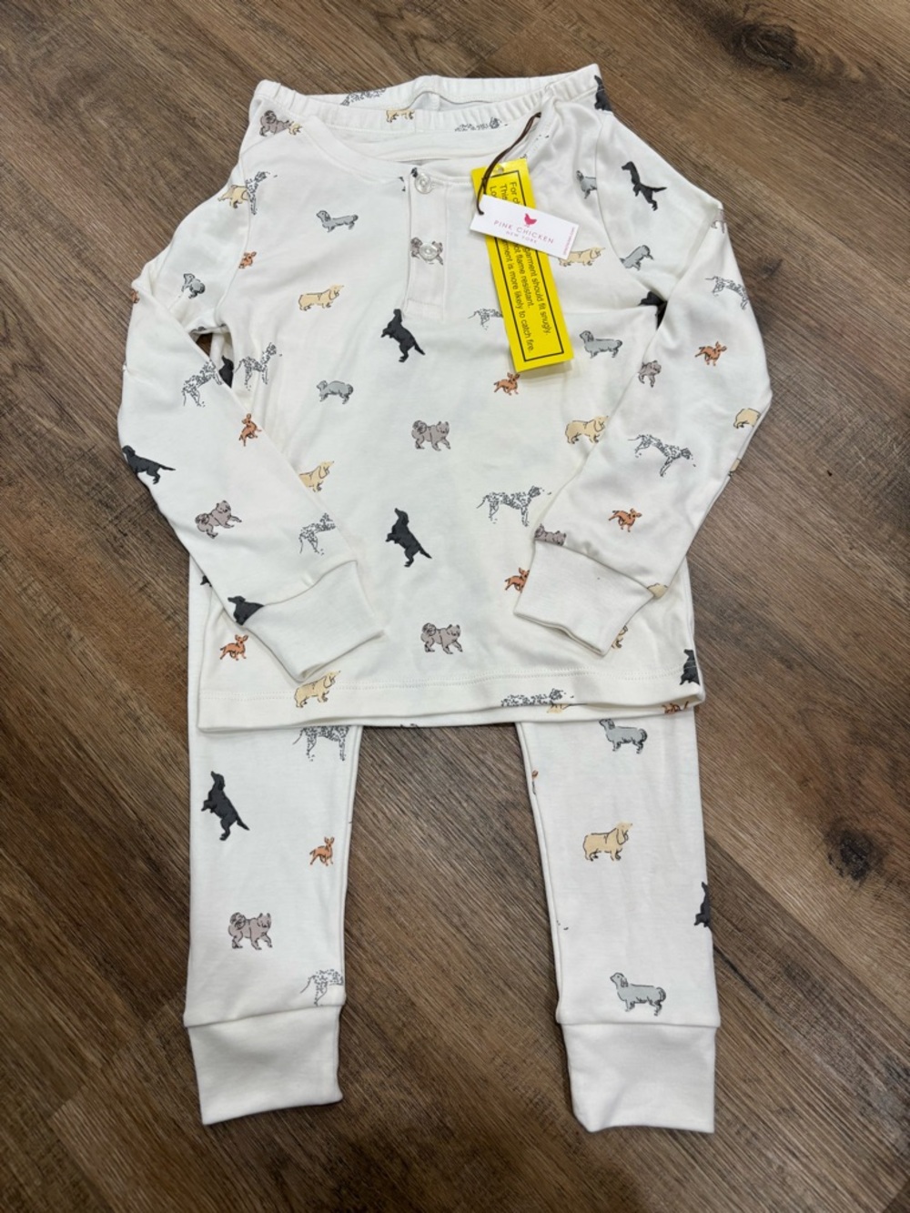 Pink Chicken Tiny Dogs Print Pajama Set